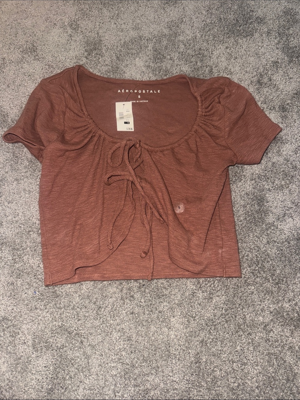 Aeropostale Rust-Toned Short Sleeve Tie-Front Crop Top
